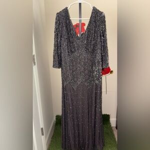 Elegant Beaded Women's Evening Dress - Charcoal Gray